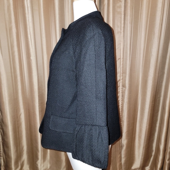 Talbots Black Wool Blend Ruffled Sleeve Blazer Size 14 Petite - Picture 8 of 8